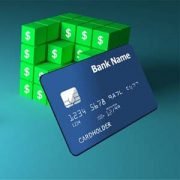 Perspektivische Darstellung einer namelose blaue Kreditkarte als Symbol für Bonität.